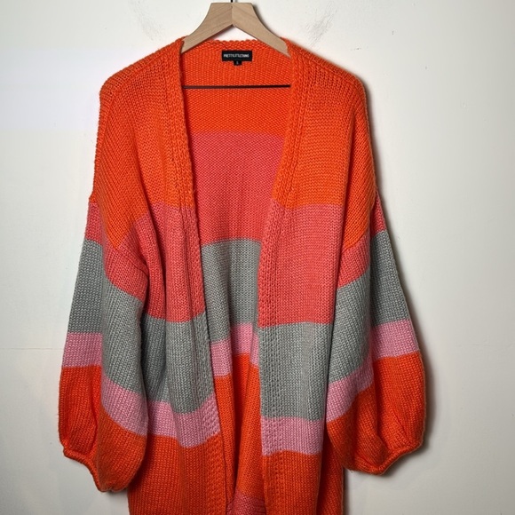 Pretty Little Thing Women Long Oversized Cardigan Sweater Balloon sleeve size S - Picture 2 of 9